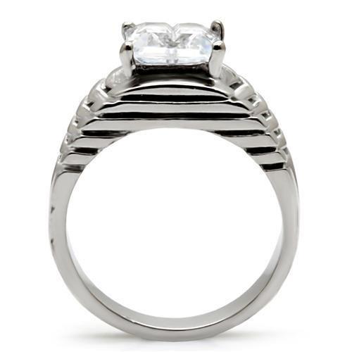 High polished (no plating) Stainless Steel Ring with AAA Grade CZ  in Clear