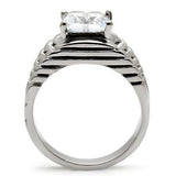 High polished (no plating) Stainless Steel Ring with AAA Grade CZ  in Clear