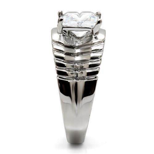 High polished (no plating) Stainless Steel Ring with AAA Grade CZ  in Clear