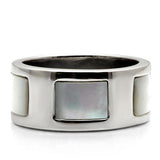 High polished (no plating) Stainless Steel Ring with Precious Stone Conch in White