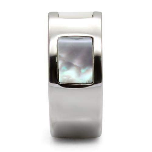 High polished (no plating) Stainless Steel Ring with Precious Stone Conch in White