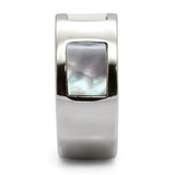 High polished (no plating) Stainless Steel Ring with Precious Stone Conch in White