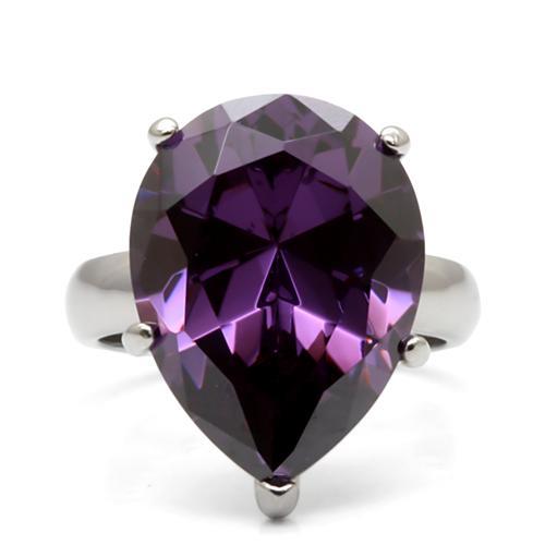 High polished (no plating) Stainless Steel Ring with AAA Grade CZ  in Amethyst