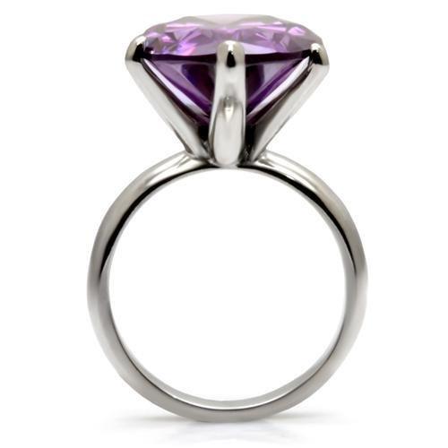 High polished (no plating) Stainless Steel Ring with AAA Grade CZ  in Amethyst