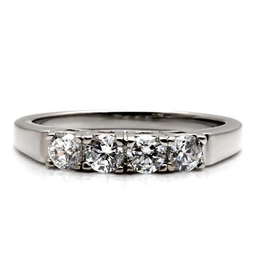 High polished (no plating) Stainless Steel Ring with AAA Grade CZ  in Clear