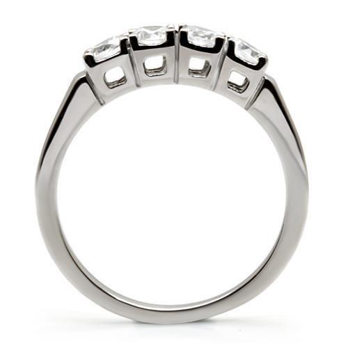 High polished (no plating) Stainless Steel Ring with AAA Grade CZ  in Clear