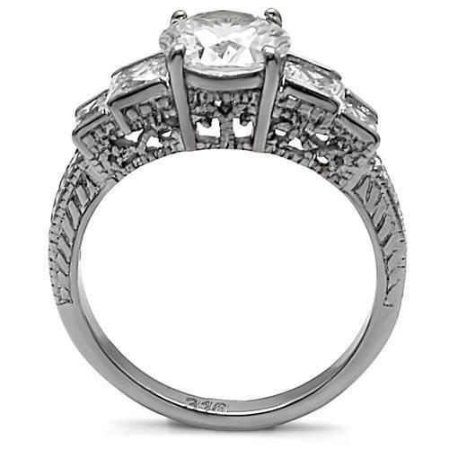 High polished (no plating) Stainless Steel Ring with AAA Grade CZ  in Clear