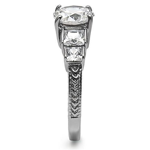 High polished (no plating) Stainless Steel Ring with AAA Grade CZ  in Clear