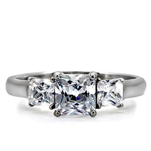 High polished (no plating) Stainless Steel Ring with AAA Grade CZ  in Clear
