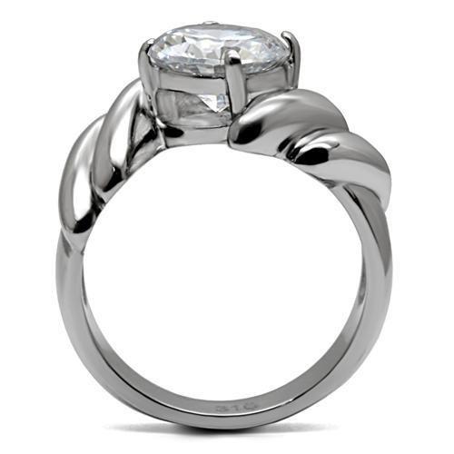 High polished (no plating) Stainless Steel Ring with AAA Grade CZ  in Clear