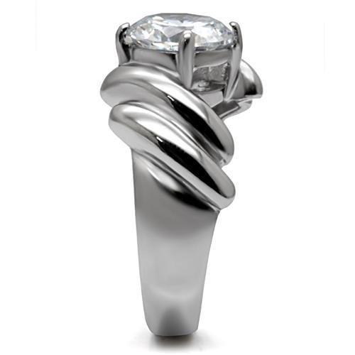 High polished (no plating) Stainless Steel Ring with AAA Grade CZ  in Clear