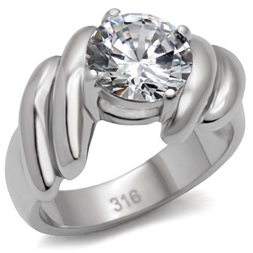 High polished (no plating) Stainless Steel Ring with AAA Grade CZ  in Clear