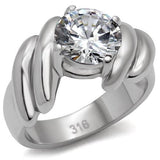 High polished (no plating) Stainless Steel Ring with AAA Grade CZ  in Clear