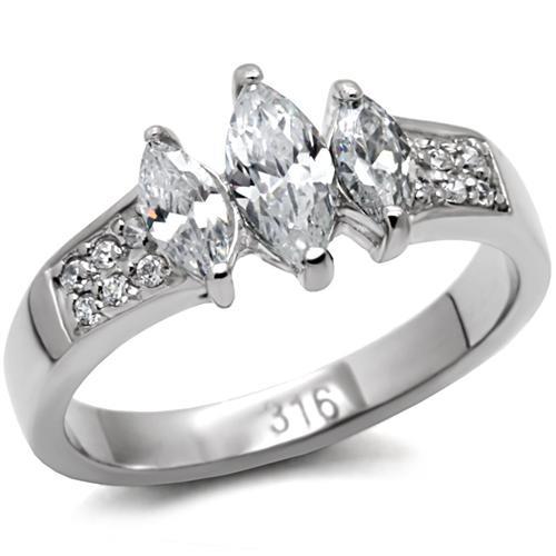 High polished (no plating) Stainless Steel Ring with AAA Grade CZ  in Clear