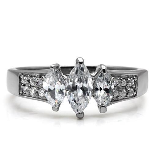 High polished (no plating) Stainless Steel Ring with AAA Grade CZ  in Clear
