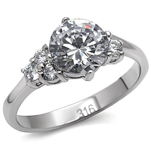 High polished (no plating) Stainless Steel Ring with AAA Grade CZ  in Clear