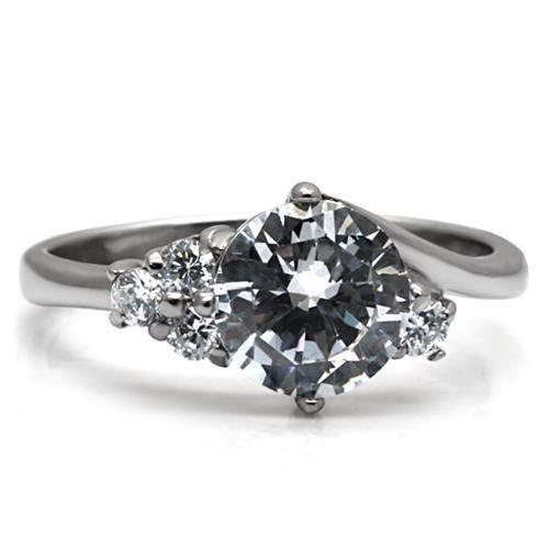 High polished (no plating) Stainless Steel Ring with AAA Grade CZ  in Clear