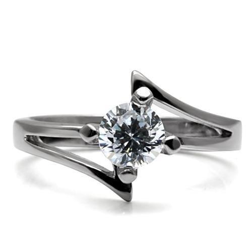 High polished (no plating) Stainless Steel Ring with AAA Grade CZ  in Clear