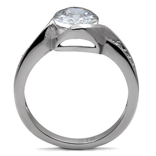 High polished (no plating) Stainless Steel Ring with AAA Grade CZ  in Clear