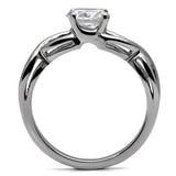 High polished (no plating) Stainless Steel Ring with AAA Grade CZ  in Clear