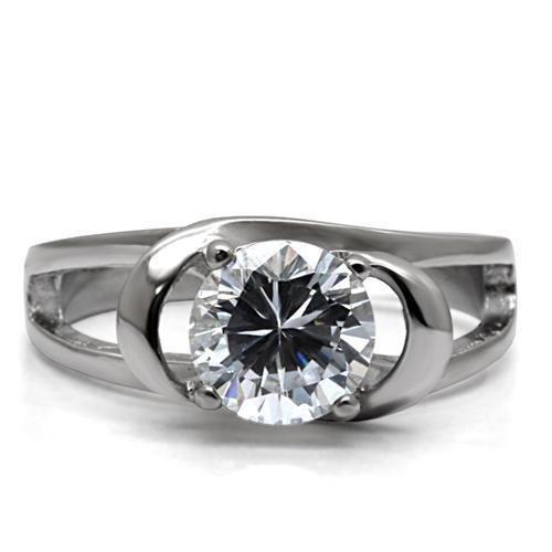 High polished (no plating) Stainless Steel Ring with AAA Grade CZ  in Clear