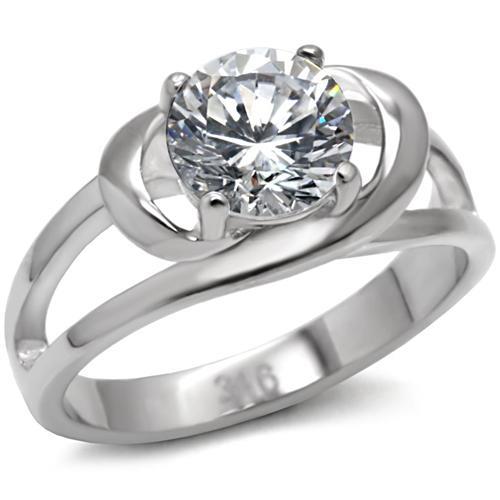 High polished (no plating) Stainless Steel Ring with AAA Grade CZ  in Clear