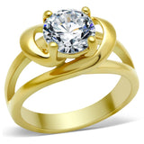 IP Gold(Ion Plating) Stainless Steel Ring with AAA Grade CZ  in Clear