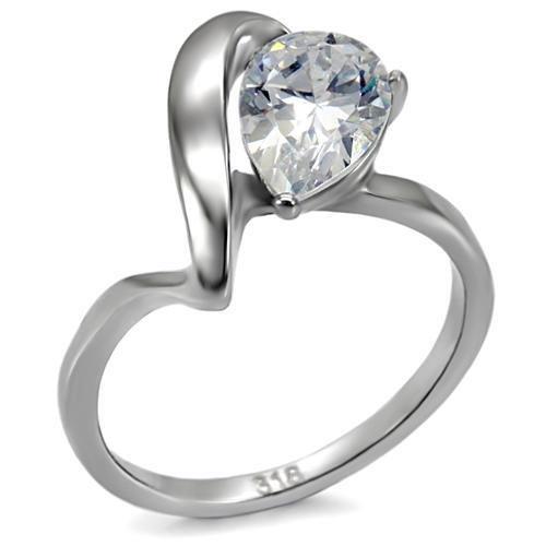 High polished (no plating) Stainless Steel Ring with AAA Grade CZ  in Clear