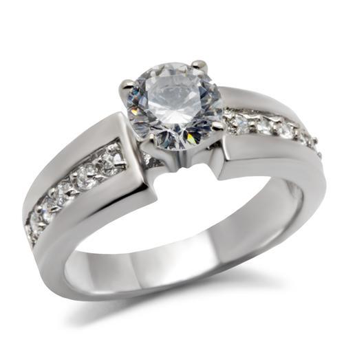High polished (no plating) Stainless Steel Ring with AAA Grade CZ  in Clear