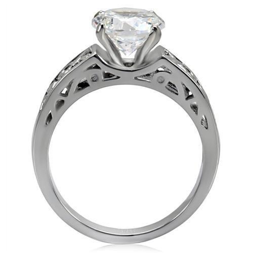 High polished (no plating) Stainless Steel Ring with AAA Grade CZ  in Clear