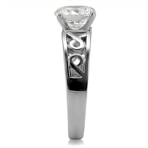 High polished (no plating) Stainless Steel Ring with AAA Grade CZ  in Clear