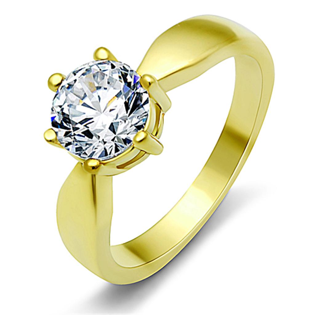 IP Gold(Ion Plating) Stainless Steel Ring with AAA Grade CZ  in Clear