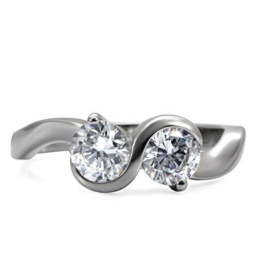 High polished (no plating) Stainless Steel Ring with AAA Grade CZ  in Clear