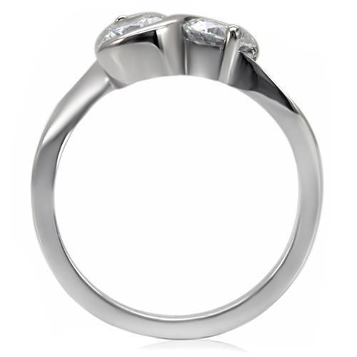 High polished (no plating) Stainless Steel Ring with AAA Grade CZ  in Clear