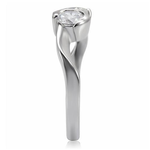 High polished (no plating) Stainless Steel Ring with AAA Grade CZ  in Clear
