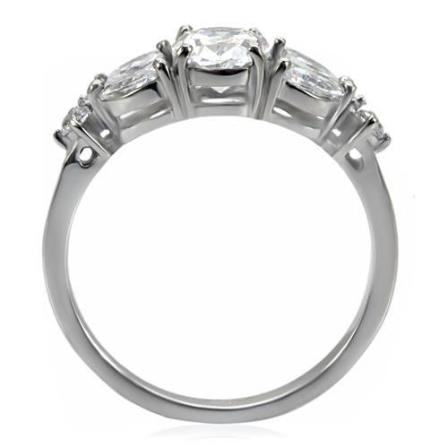 High polished (no plating) Stainless Steel Ring with AAA Grade CZ  in Clear