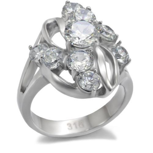 High polished (no plating) Stainless Steel Ring with AAA Grade CZ  in Clear