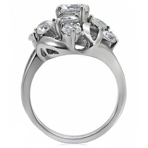 High polished (no plating) Stainless Steel Ring with AAA Grade CZ  in Clear