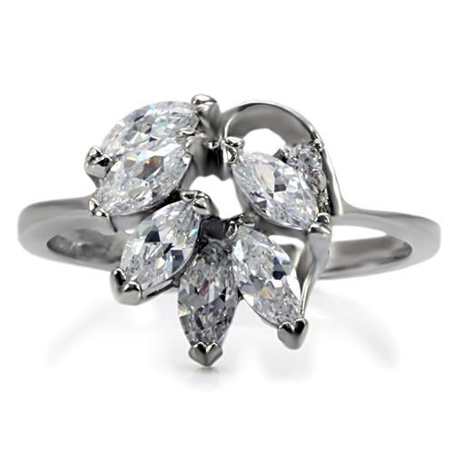 High polished (no plating) Stainless Steel Ring with AAA Grade CZ  in Clear