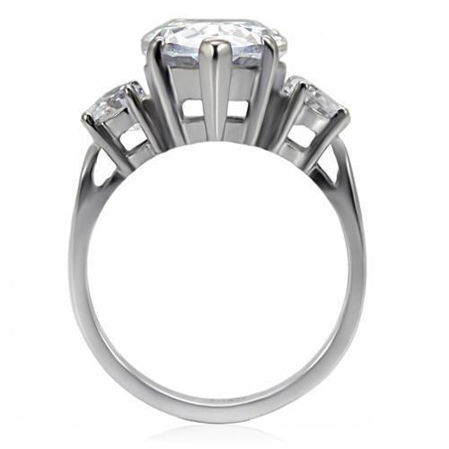 High polished (no plating) Stainless Steel Ring with AAA Grade CZ  in Clear