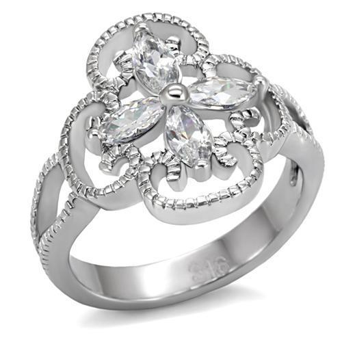 High polished (no plating) Stainless Steel Ring with AAA Grade CZ  in Clear