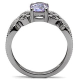 High polished (no plating) Stainless Steel Ring with AAA Grade CZ  in Light Amethyst