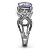 High polished (no plating) Stainless Steel Ring with AAA Grade CZ  in Light Amethyst