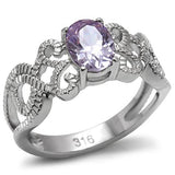 High polished (no plating) Stainless Steel Ring with AAA Grade CZ  in Light Amethyst