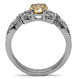 High polished (no plating) Stainless Steel Ring with AAA Grade CZ  in Champagne