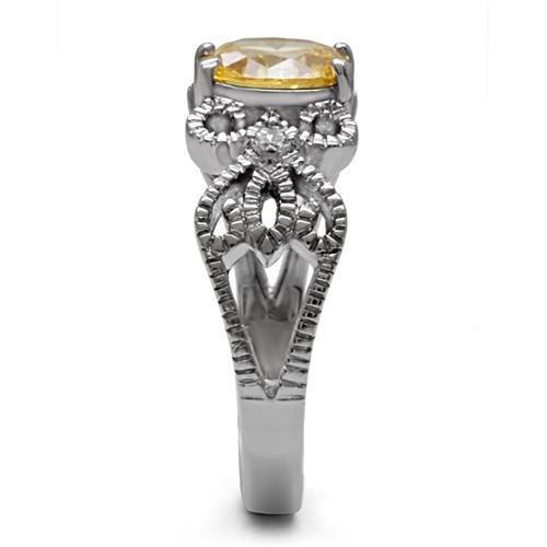 High polished (no plating) Stainless Steel Ring with AAA Grade CZ  in Champagne