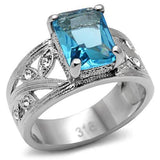 High polished (no plating) Stainless Steel Ring with Synthetic Synthetic Glass in Sea Blue