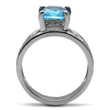 High polished (no plating) Stainless Steel Ring with Synthetic Synthetic Glass in Sea Blue