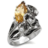 High polished (no plating) Stainless Steel Ring with AAA Grade CZ  in Champagne