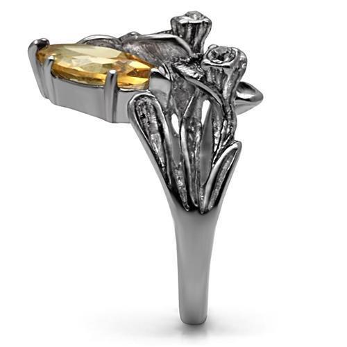 High polished (no plating) Stainless Steel Ring with AAA Grade CZ  in Champagne
